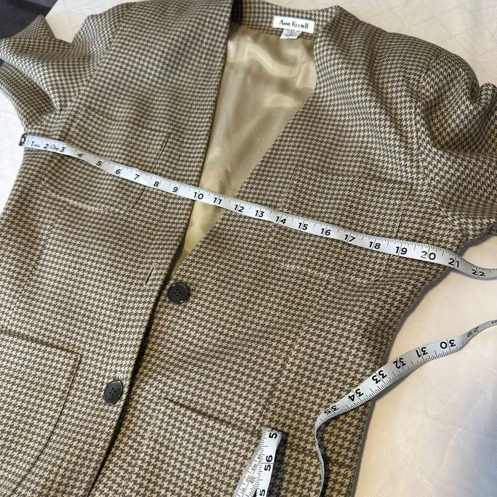 USA Vintage Anne Klein Houndstooth Blazer w Pockets Womens 6 Wool Silk Cashmere - Picture 7 of 11